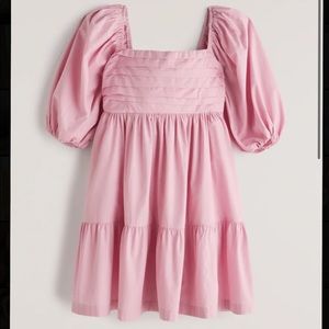 Abercrombie ruched bodice puff sleeve mini in pink